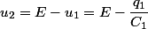 u_{2}=E-u_{1}=E-\dfrac{q_{1}}{C_{1}}